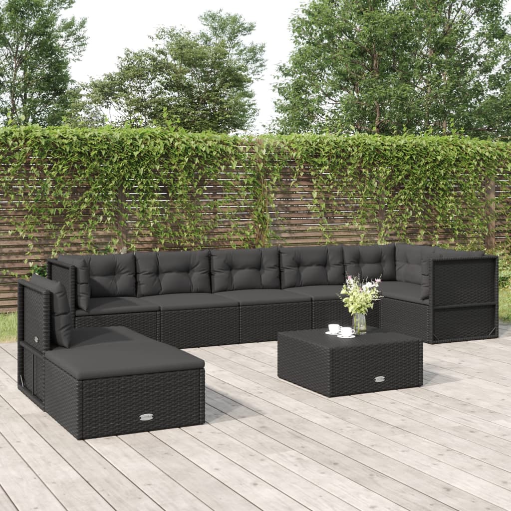 8 Piece Patio Lounge Set with Cushions Black Poly Rattan