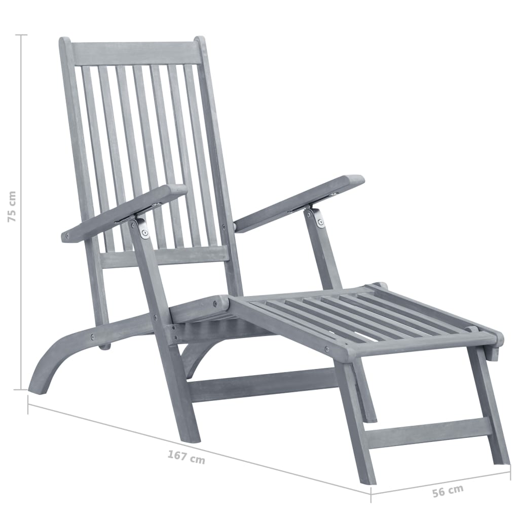 Patio Deck Chair with Footrest and Cushion Solid Wood Acacia