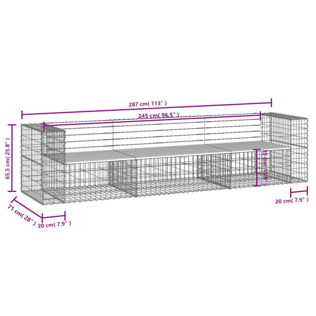 Patio Bench Gabion Design 113"x28"x25.8" Solid Wood Pine