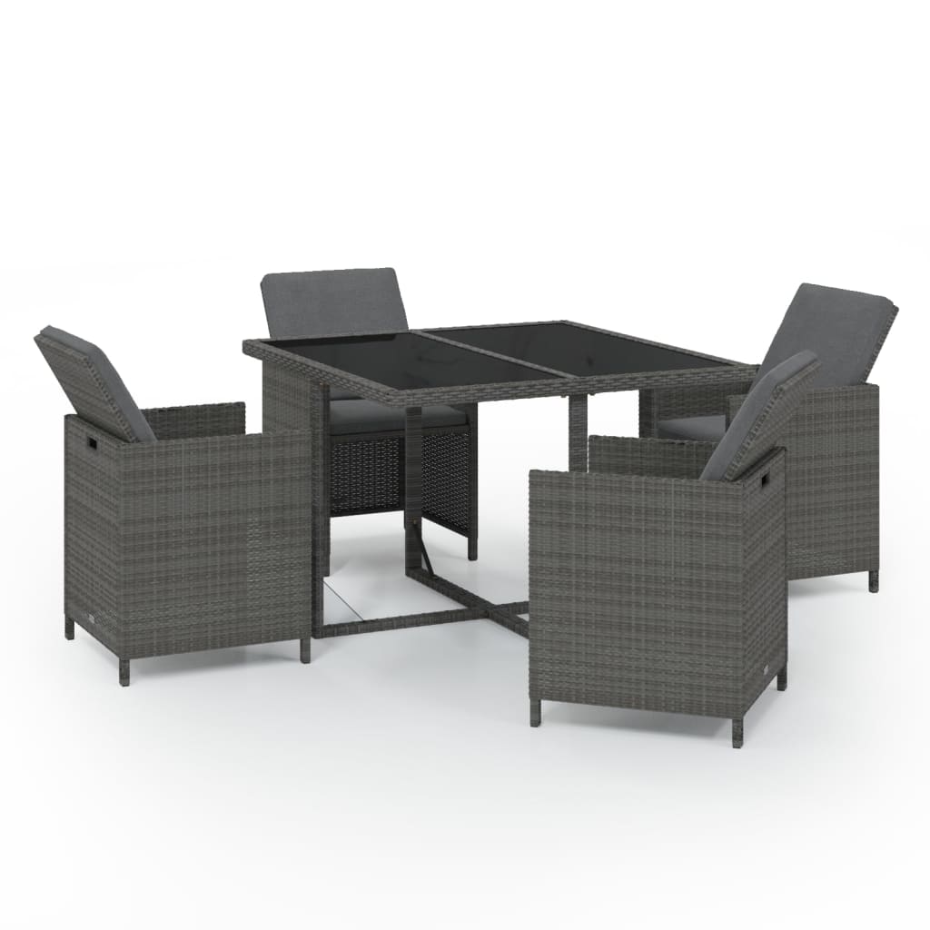 5 Piece Patio Dining Set with Cushions Poly Rattan Gray