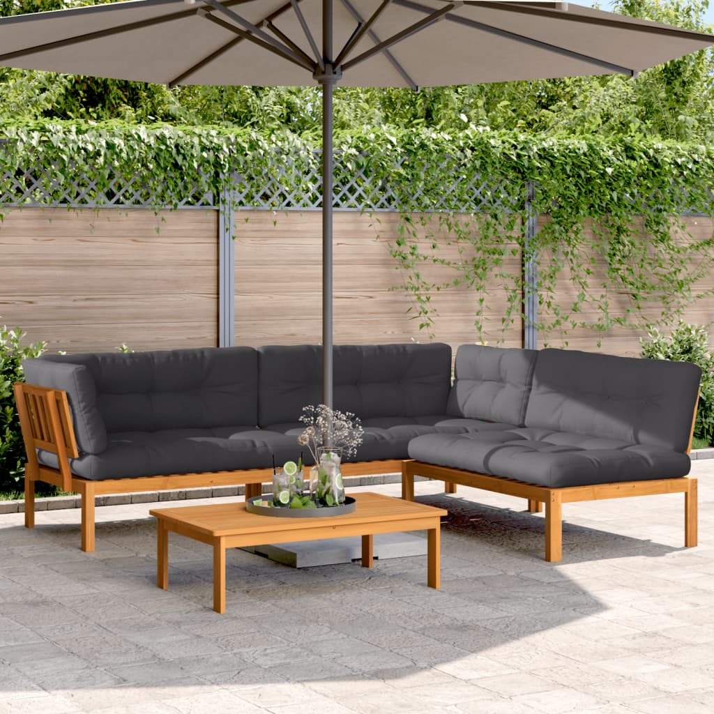 4 Piece Patio Pallet Sofa Set with Cushions Solid Wood Acacia