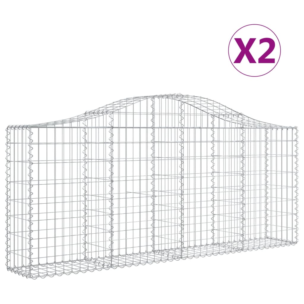 Arched Gabion Baskets 2 pcs 78.7"x11.8"x31.5"/39.4" Galvanized Iron