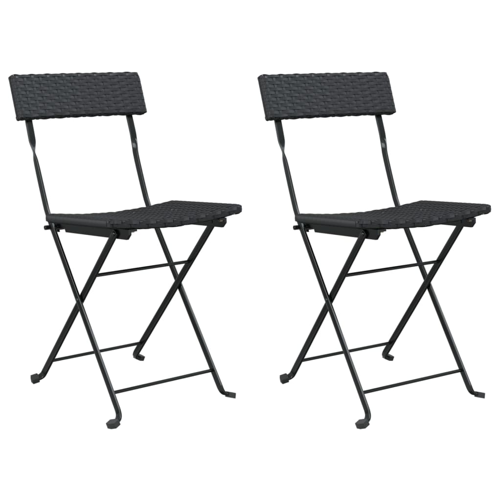 Folding Bistro Chairs 2 pcs Black Poly Rattan and Steel