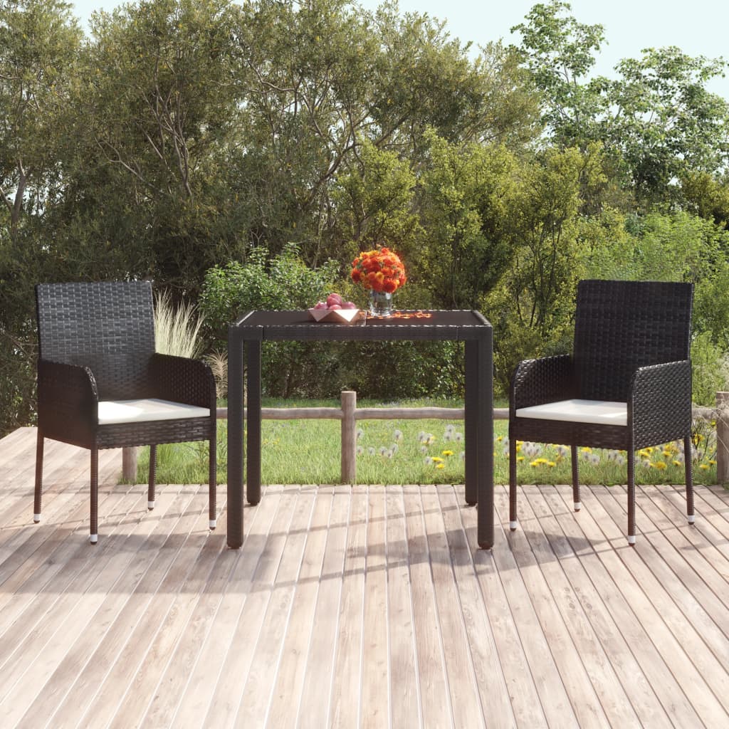 Patio Chairs with Cushions 2 pcs Poly Rattan Black