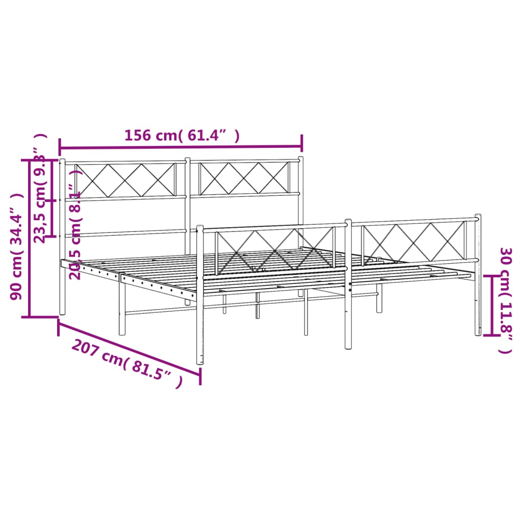 Metal Bed Frame without Mattress with Footboard Black 59.1"x78.7"