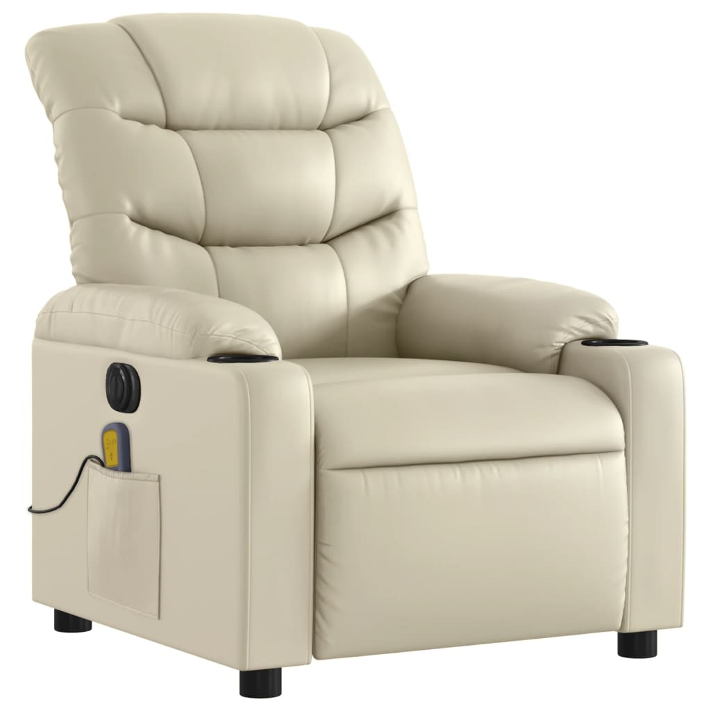 Electric Massage Recliner Chair Cream Faux Leather