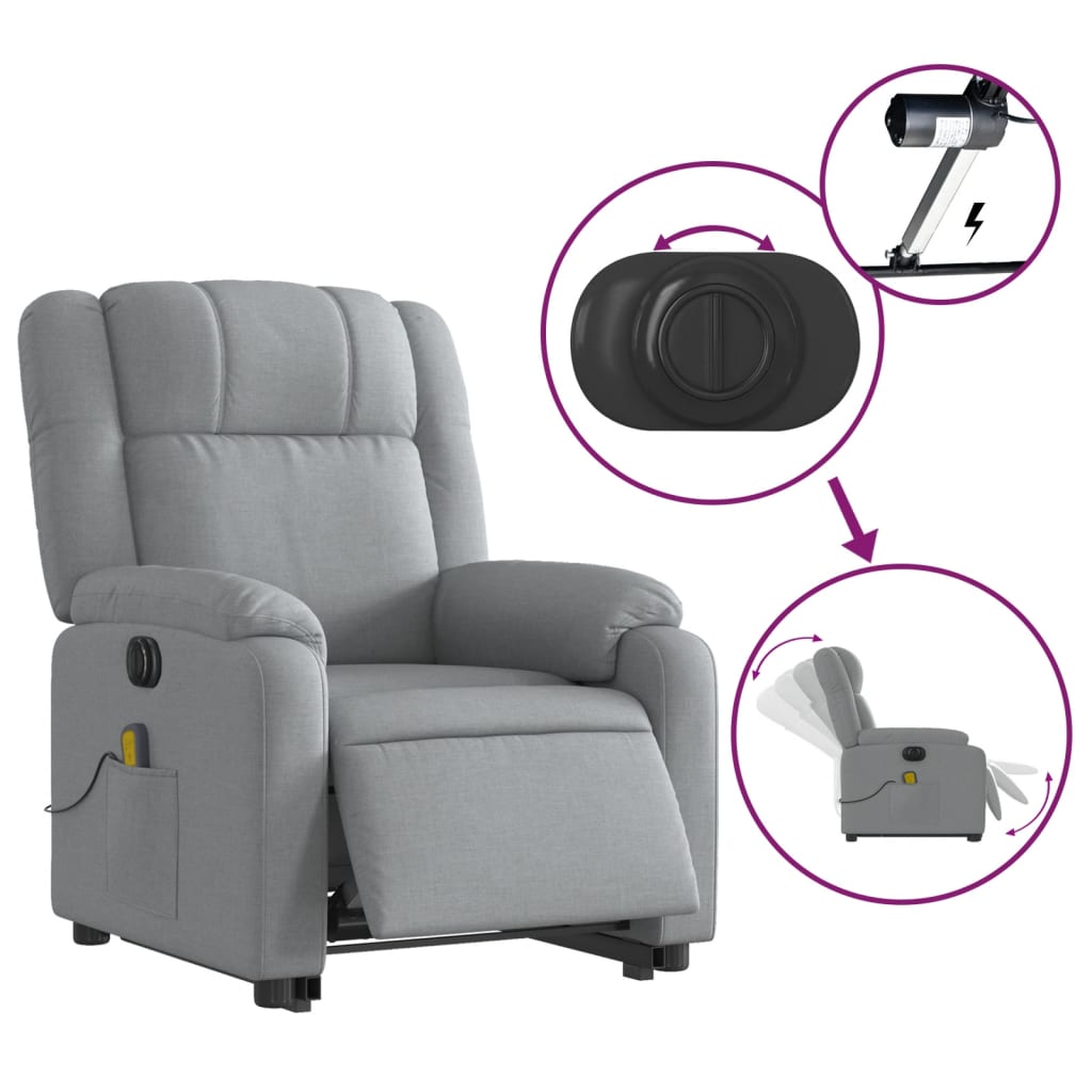 Electric Stand up Massage Recliner Chair Light Gray Fabric