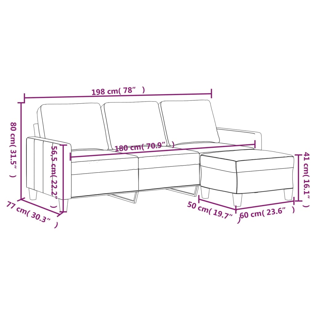 3-Seater Sofa with Footstool Black 70.9" Faux Leather