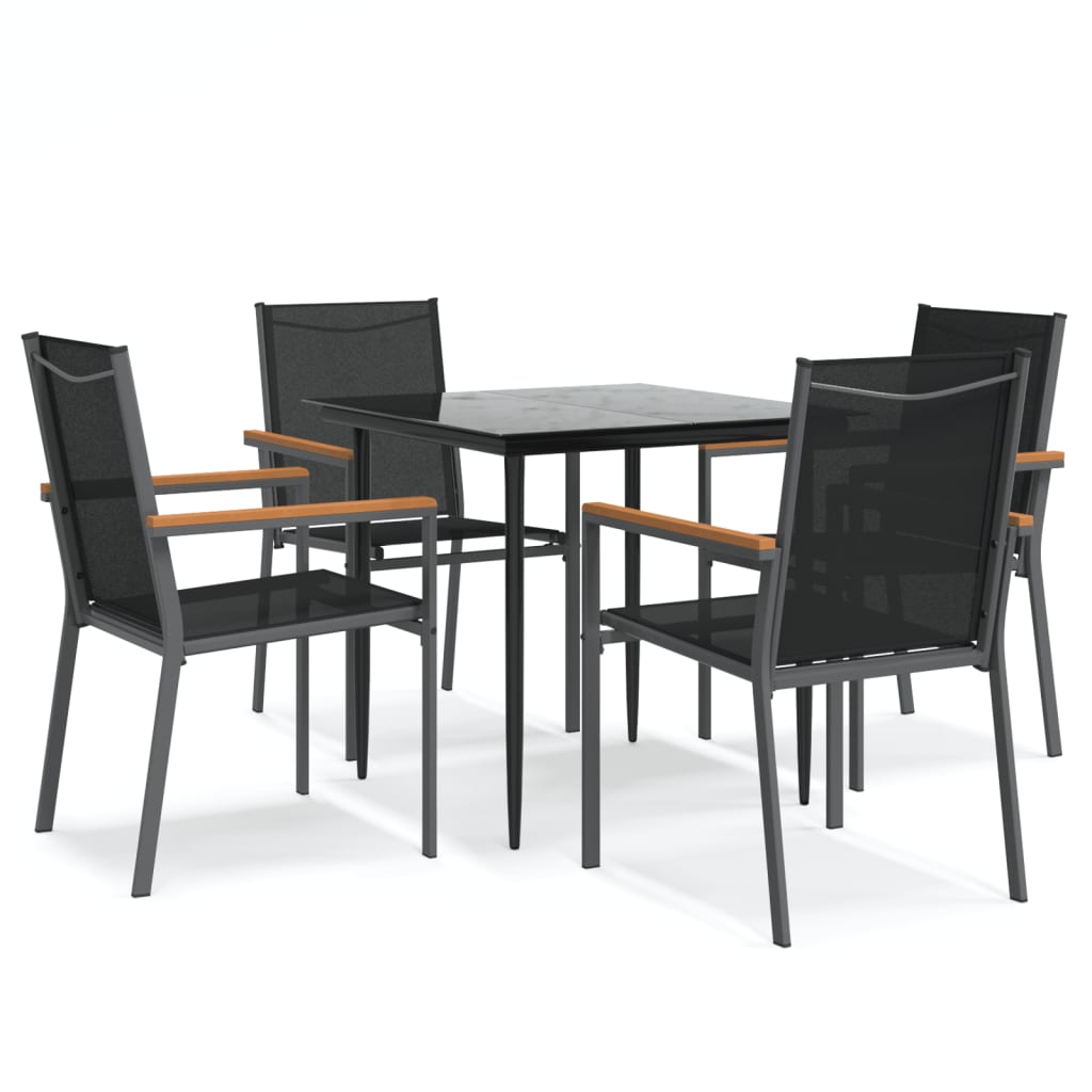 5 Piece Patio Dining Set Black Textilene and Steel