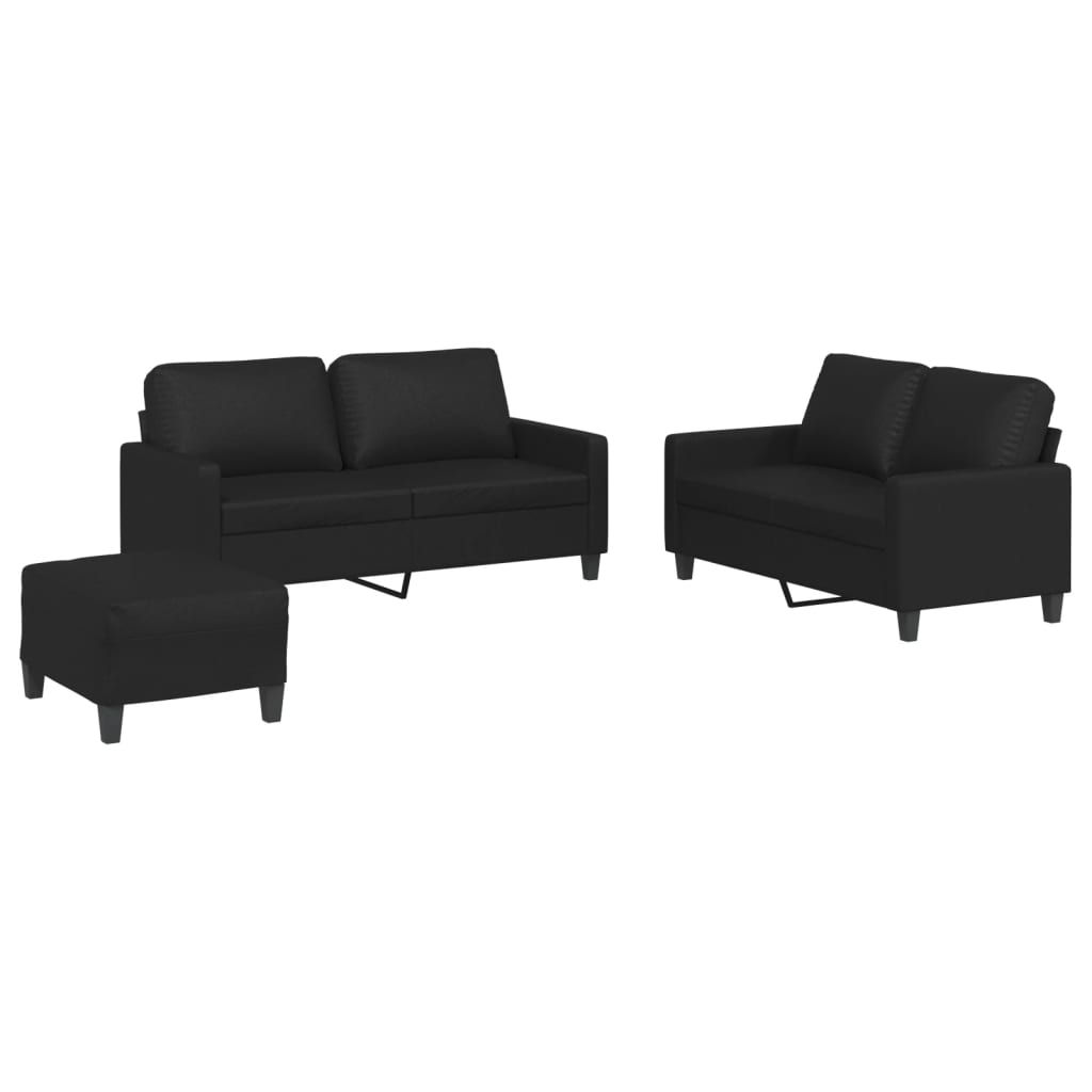 3 Piece Sofa Set with Cushions Black Faux Leather