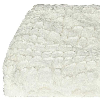 50" X 70" Ivory Faux Fur Plush Throw Blanket with Embroidery