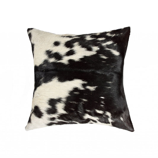 18" Black and White Cowhide Throw Pillow