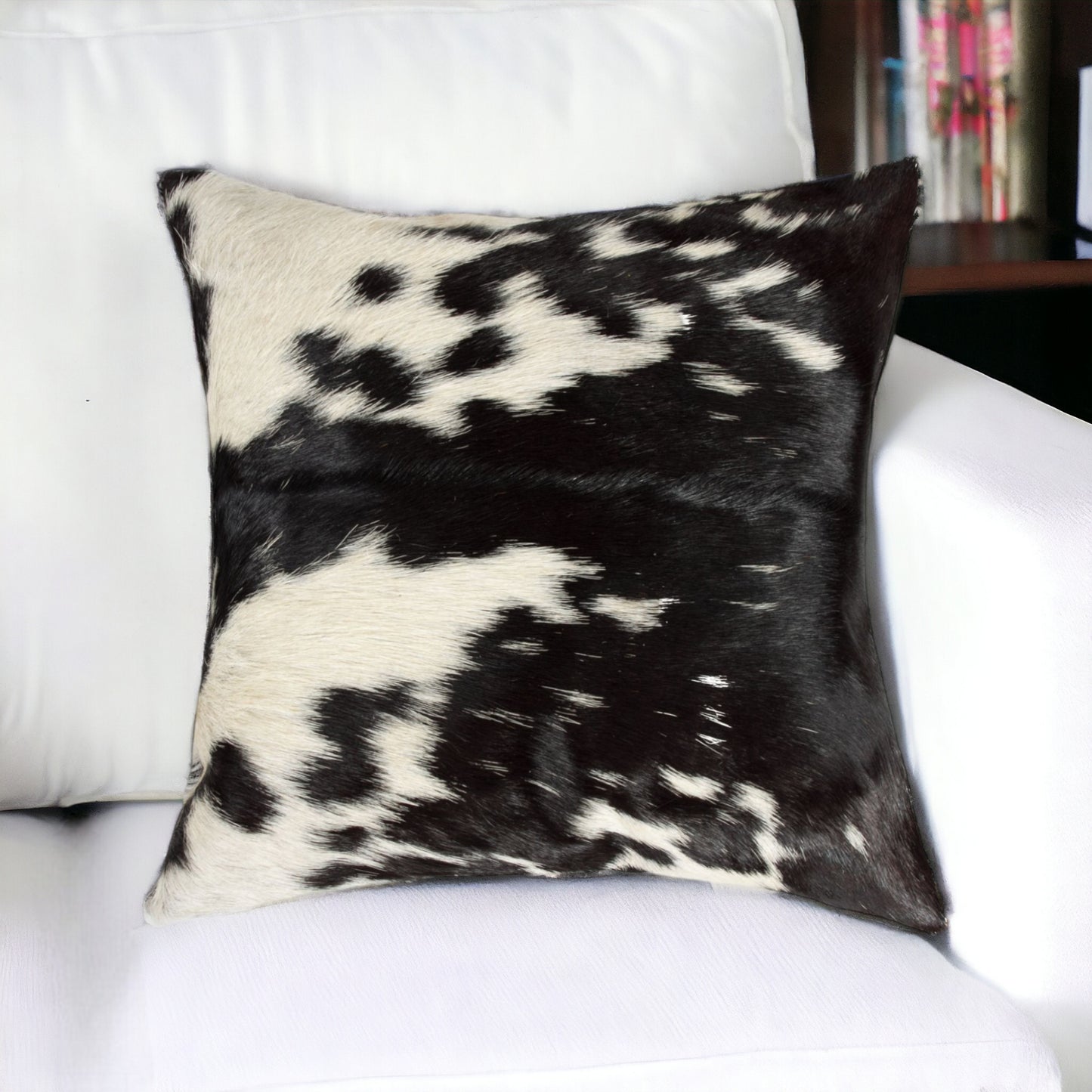 18" X 18" X 5" Brown And White Cowhide  Pillow