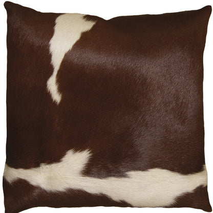 18" X 18" X 5" Brown And White Cowhide  Pillow