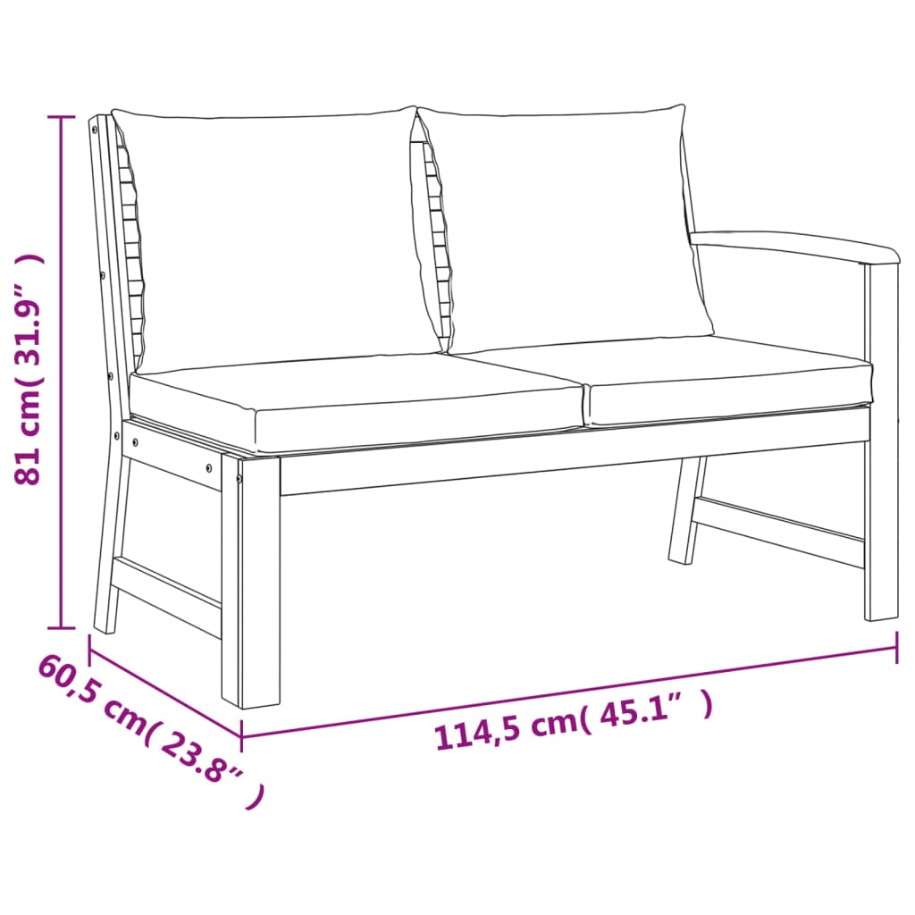 4 Piece Patio Dining Set with Cushions Solid Wood Acacia