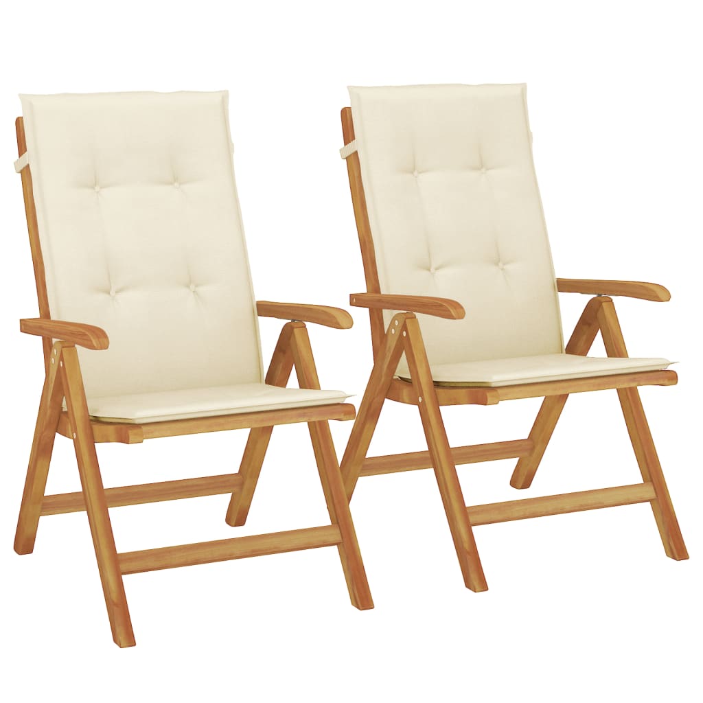 Reclining Patio Chairs with Cushions 2 pcs Solid Wood Teak