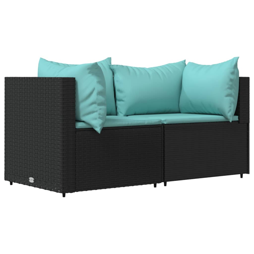 Patio Corner Sofas with Cushions 2 pcs Black Poly Rattan