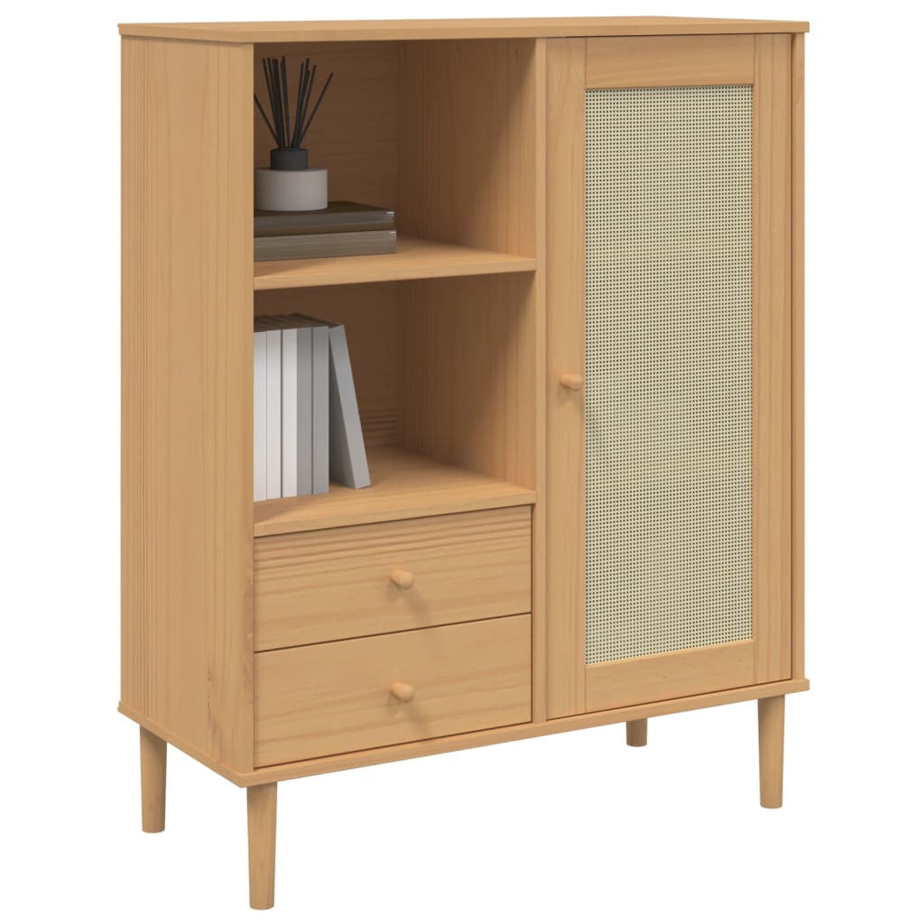 Highboard SENJA Rattan Look Brown 35.4"x15.7"x44.1" Solid Wood Pine