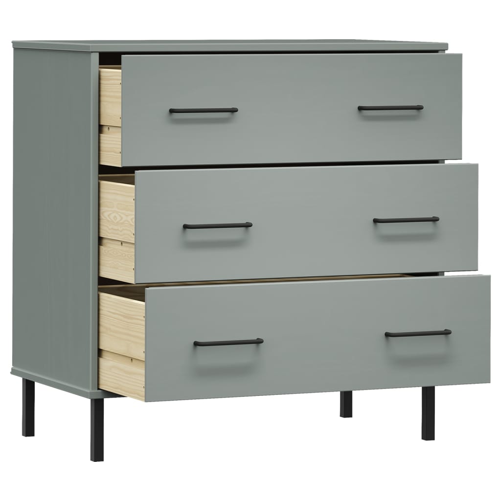 Sideboard with 3 Drawers Gray 30.3"x15.7"x31.3" Solid Wood OSLO