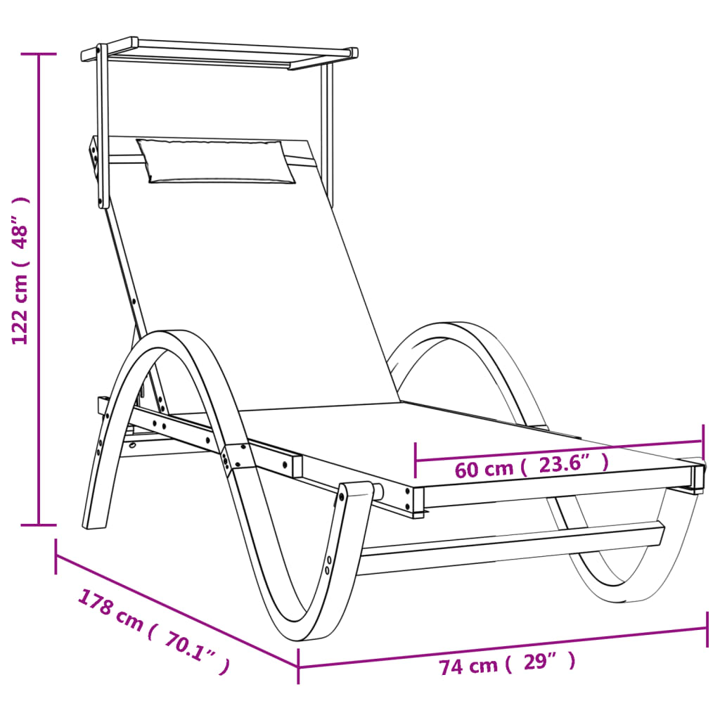 Sun Lounger with Canopy Gray Textilene and Solid Wood Poplar