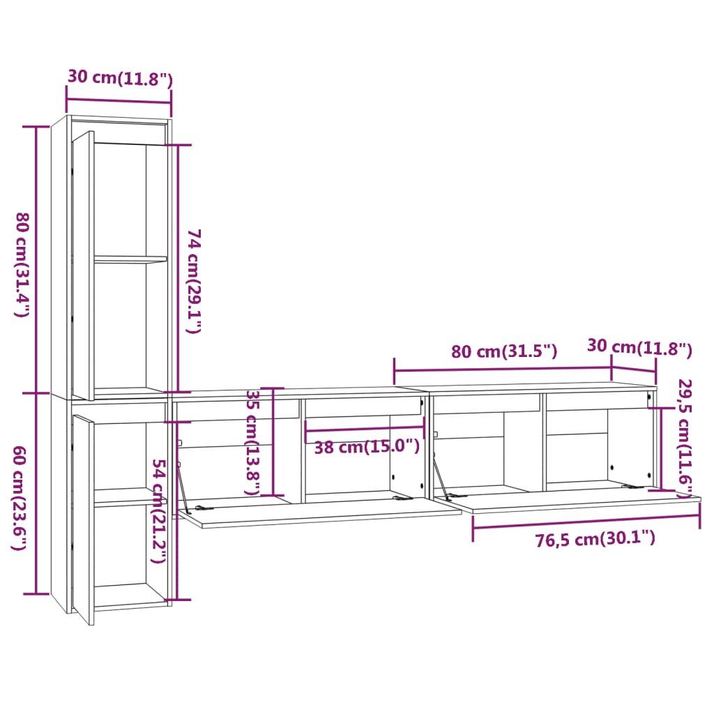 TV Stands 4 Pcs White Solid Wood Pine