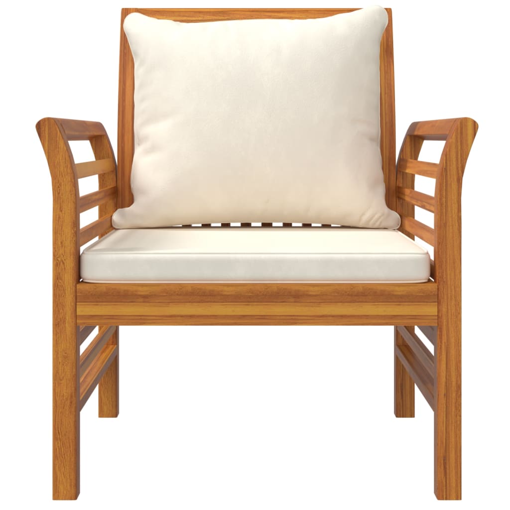 Sofa Chairs with Cream White Cushions 2 pcs Solid Wood Acacia