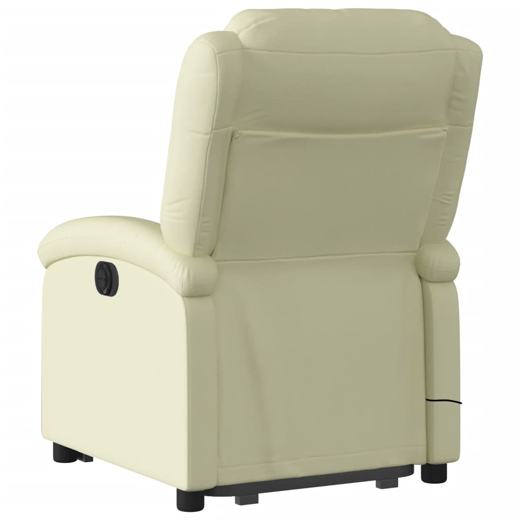 Stand up Massage Recliner Chair Cream Real Leather