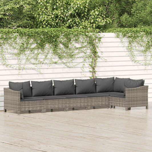 6 Piece Patio Lounge Set with Cushions Gray Poly Rattan