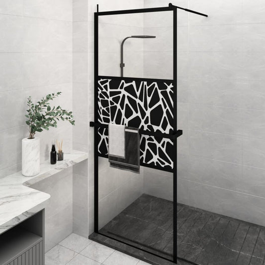 Walk-in Shower Wall with Shelf Black 31.5"x76.8" ESG Glass&Aluminum