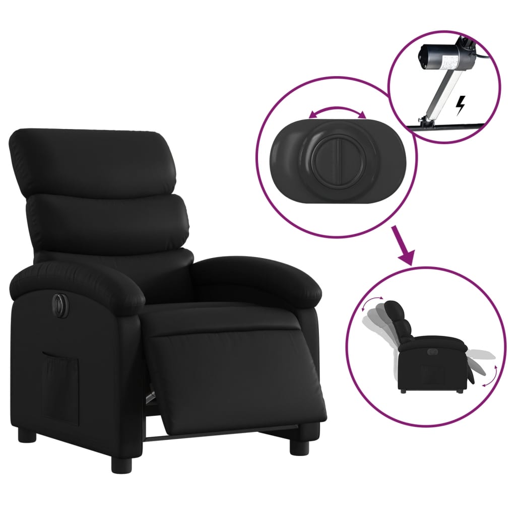 Electric Recliner Chair Black Faux Leather