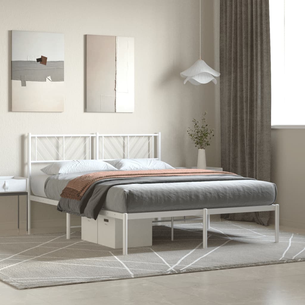 Metal Bed Frame without Mattress with Headboard White 53.1"x74.8"