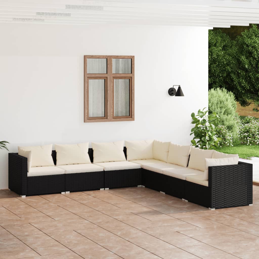 4 Piece Patio Lounge Set with Cushions Poly Rattan Brown