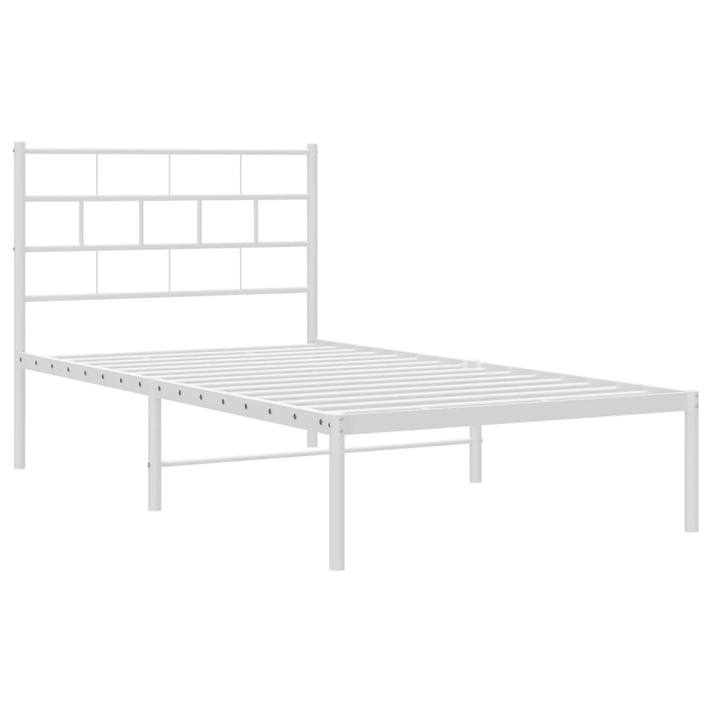 Metal Bed Frame with Headboard White 39.4"x78.7"