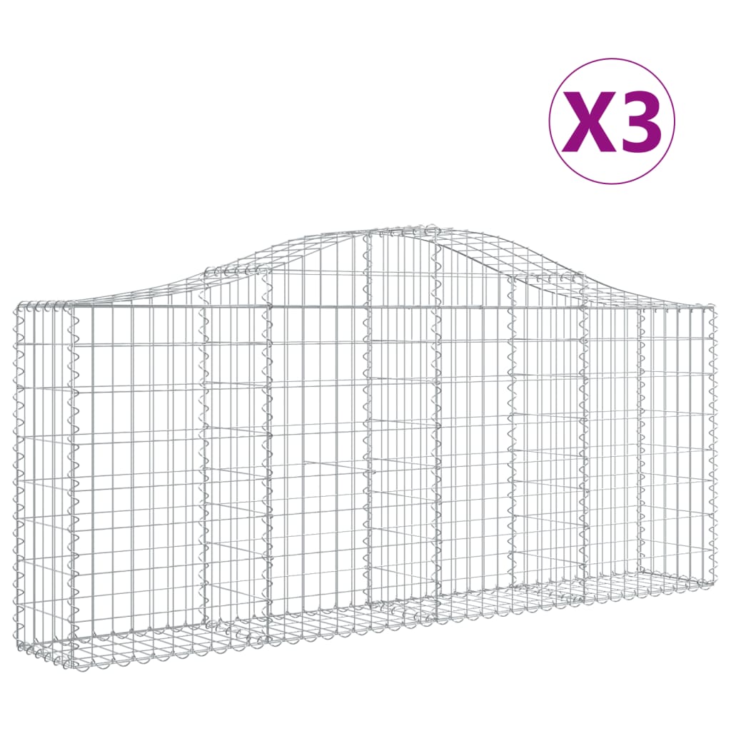 Arched Gabion Baskets 3 pcs 78.7"x11.8"x31.5"/39.4" Galvanized Iron