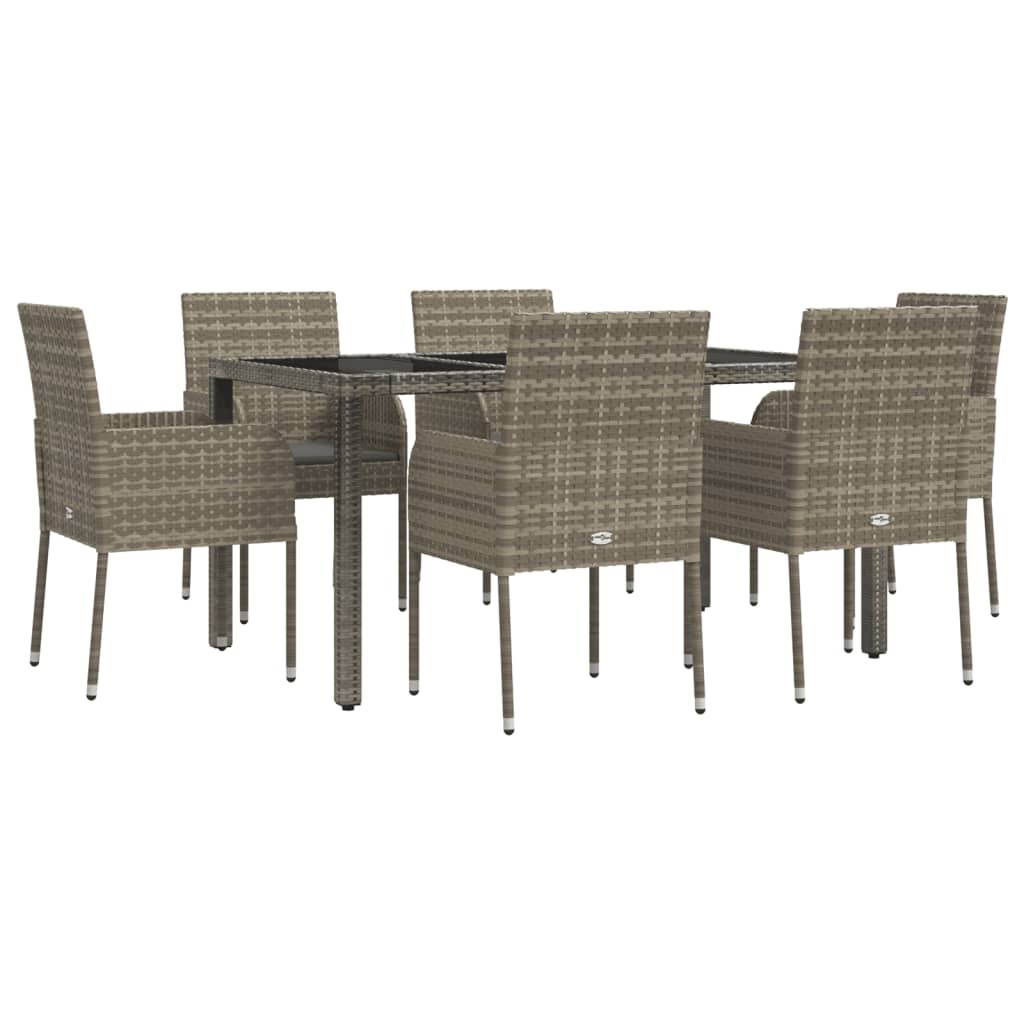 7 Piece Patio Dining Set with Cushions Gray Poly Rattan