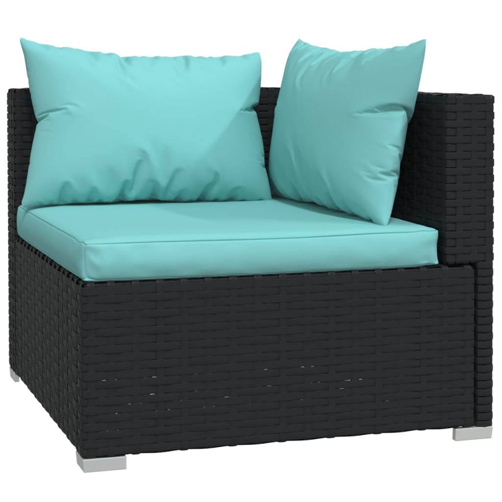 6 Piece Patio Lounge Set with Cushions Poly Rattan Black