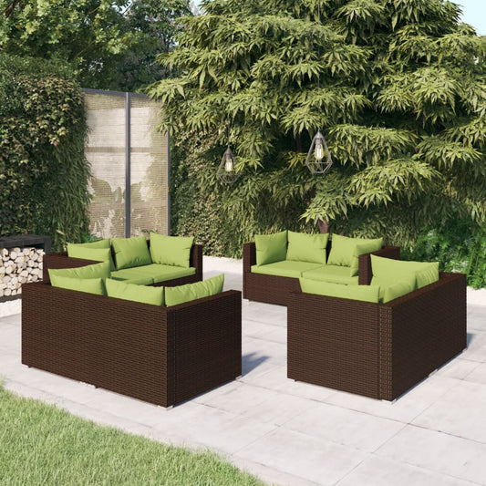 8 Piece Patio Lounge Set with Cushions Poly Rattan Brown