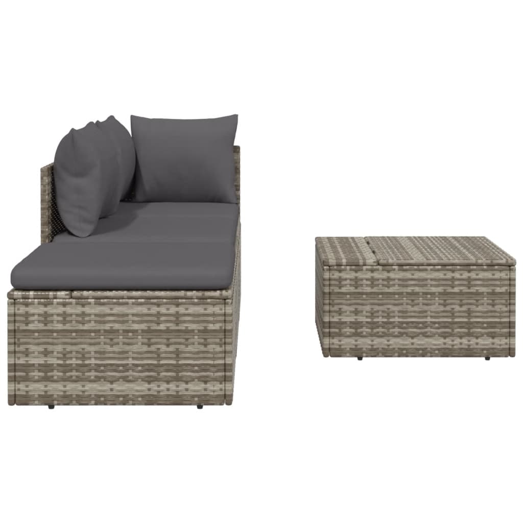 4 Piece Patio Lounge Set with Cushions Gray Poly Rattan