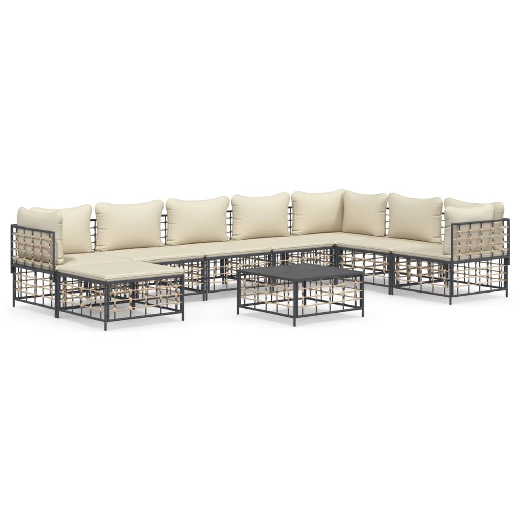 9 Piece Patio Lounge Set with Cushions Anthracite Poly Rattan