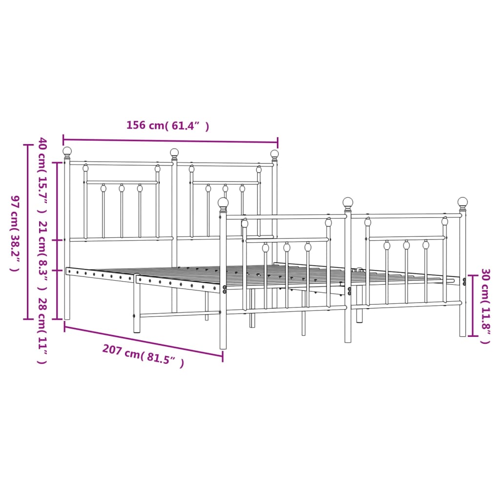 Metal Bed Frame without Mattress with Footboard White 59.1"x78.7"