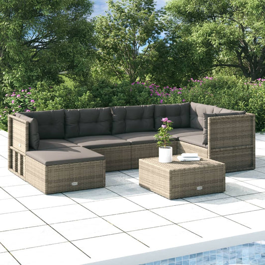 6 Piece Patio Lounge Set with Cushions Gray Poly Rattan