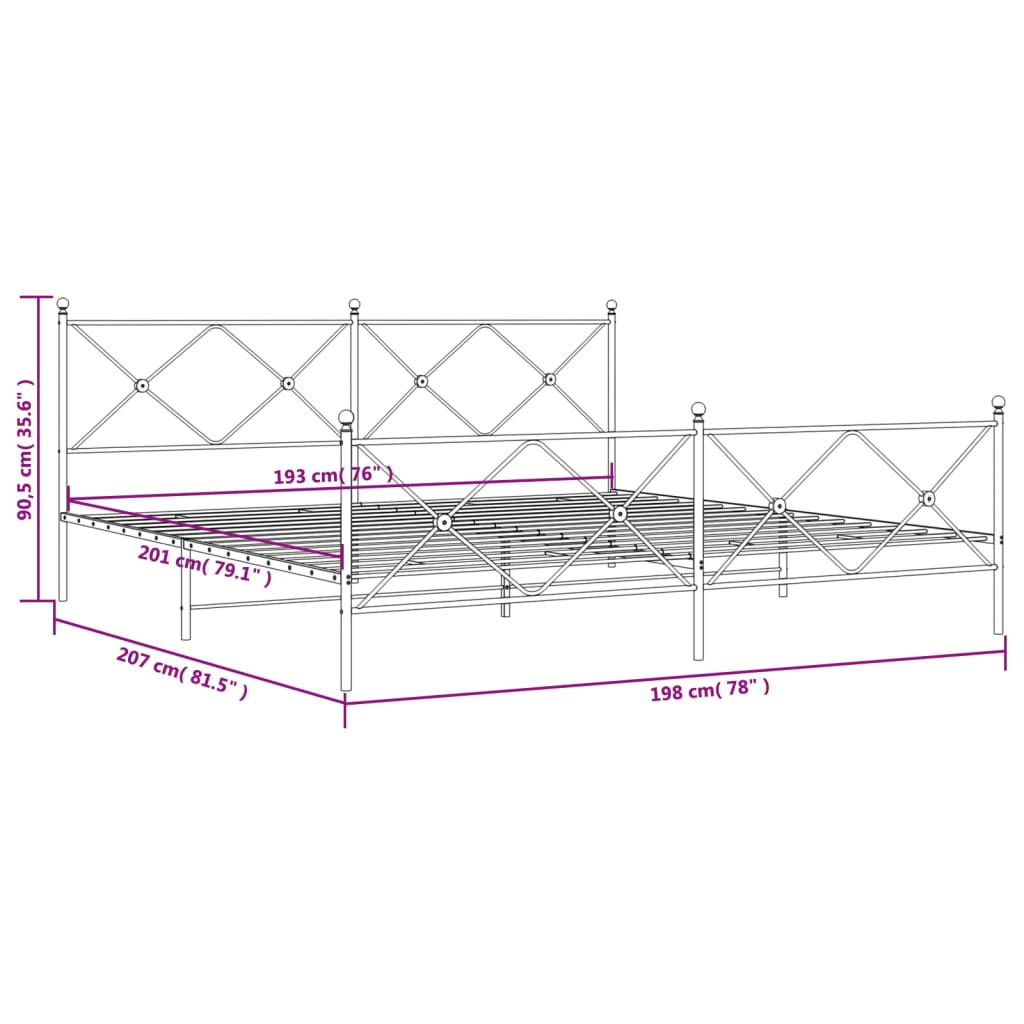 Metal Bed Frame without Mattress with Footboard Black 76"x79.9"