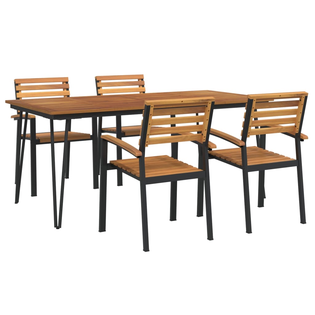 5 Piece Patio Dining Set Solid Wood Acacia and Metal