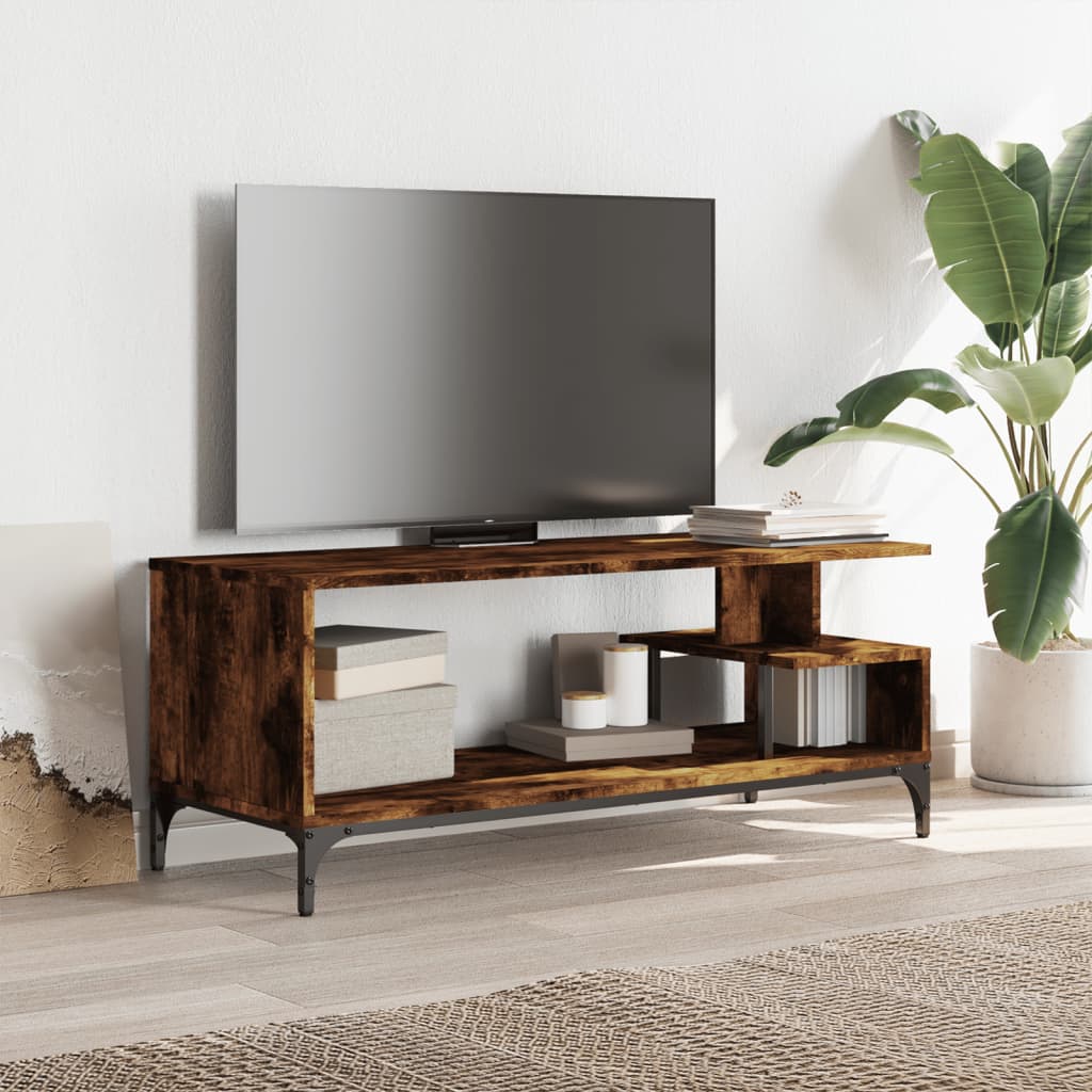 TV Stand Smoked Oak 40.2"x15.7"x16.1" Engineered Wood and Powder-coated Steel