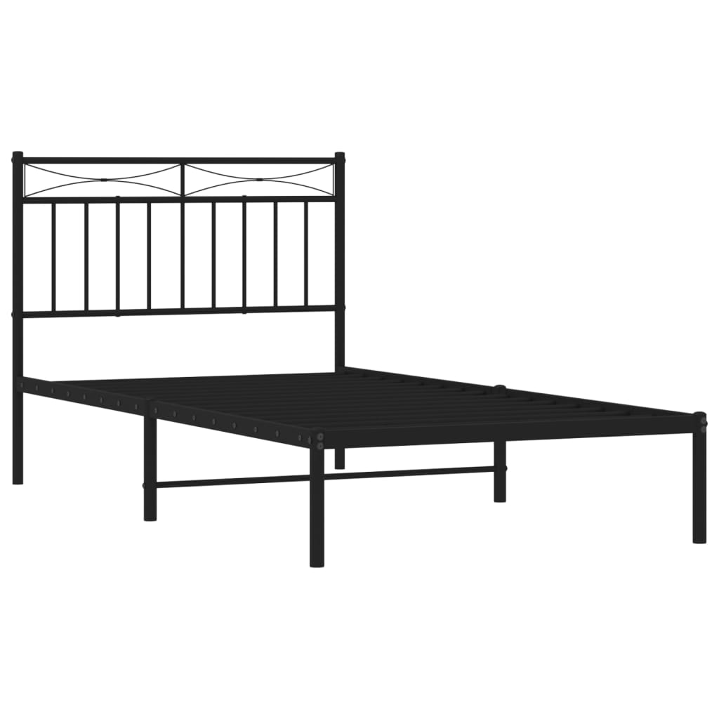 Metal Bed Frame without Mattress with Headboard Black 39.4"x74.8"