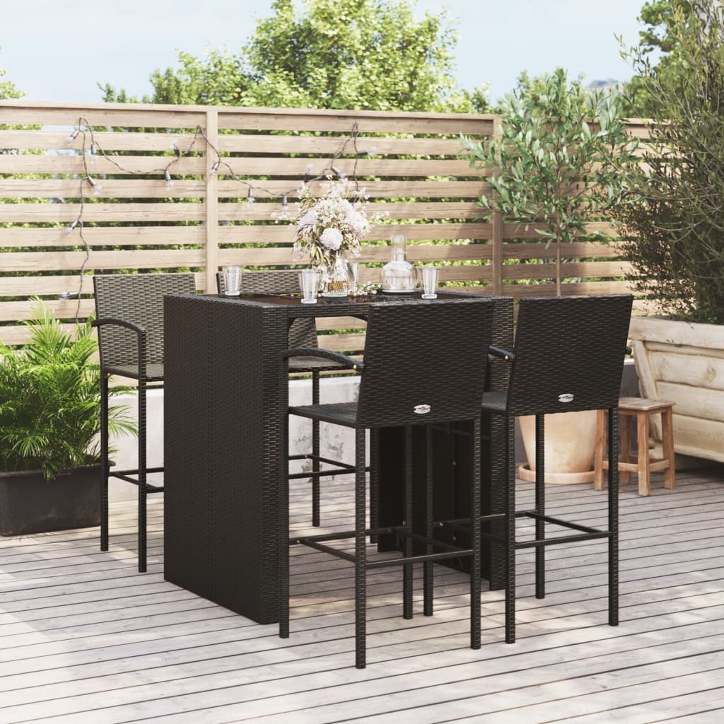 5 Piece Patio Bar Set Black Poly Rattan