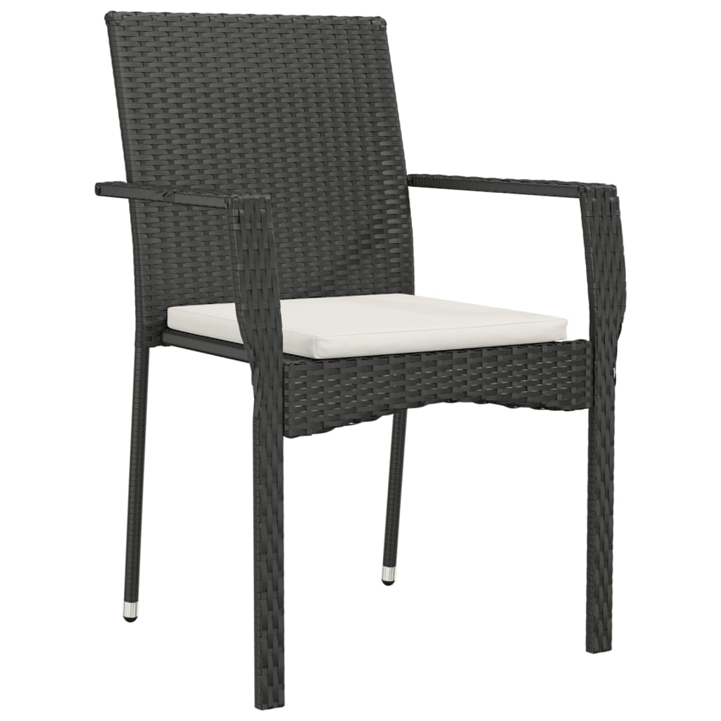 3 Piece Patio Dining Set with Cushions Black Poly Rattan