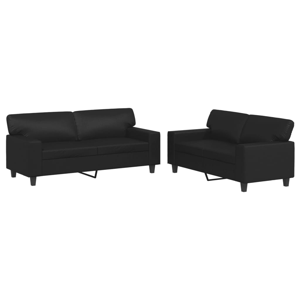 2 Piece Sofa Set Black Faux Leather