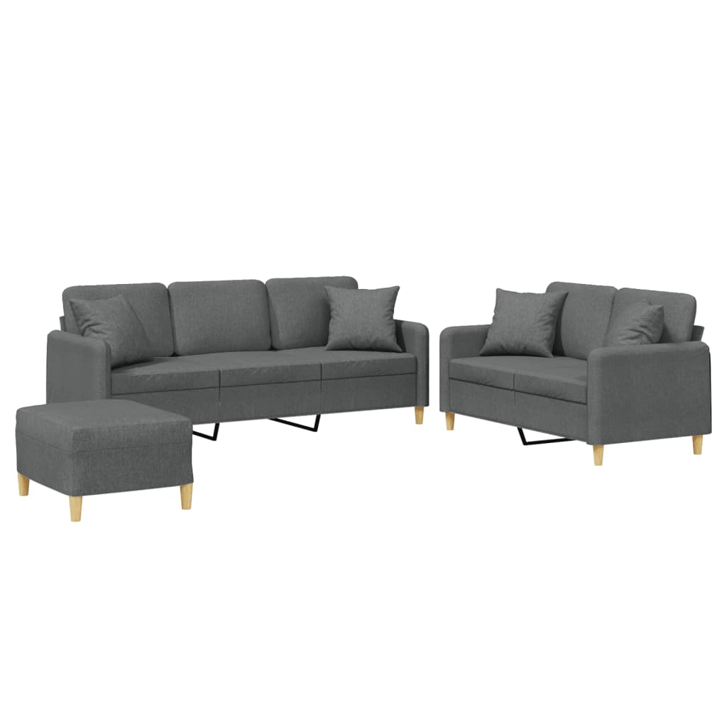 3 Piece Sofa Set with Pillows Dark Gray Fabric