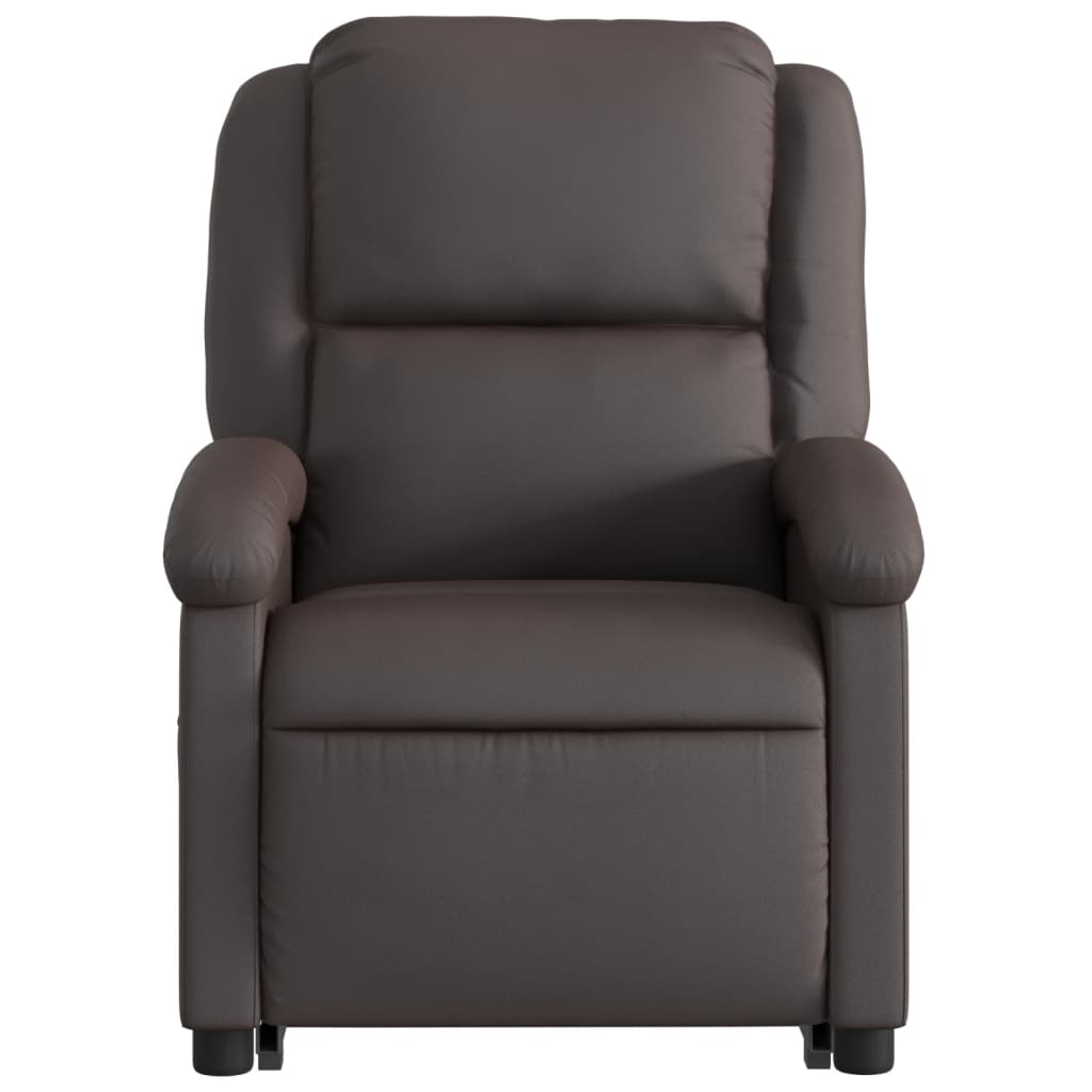 Stand up Recliner Chair Dark Brown Real Leather